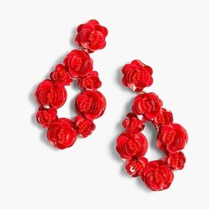 JCREW Red Leather Backed Sequin Petal Earrings